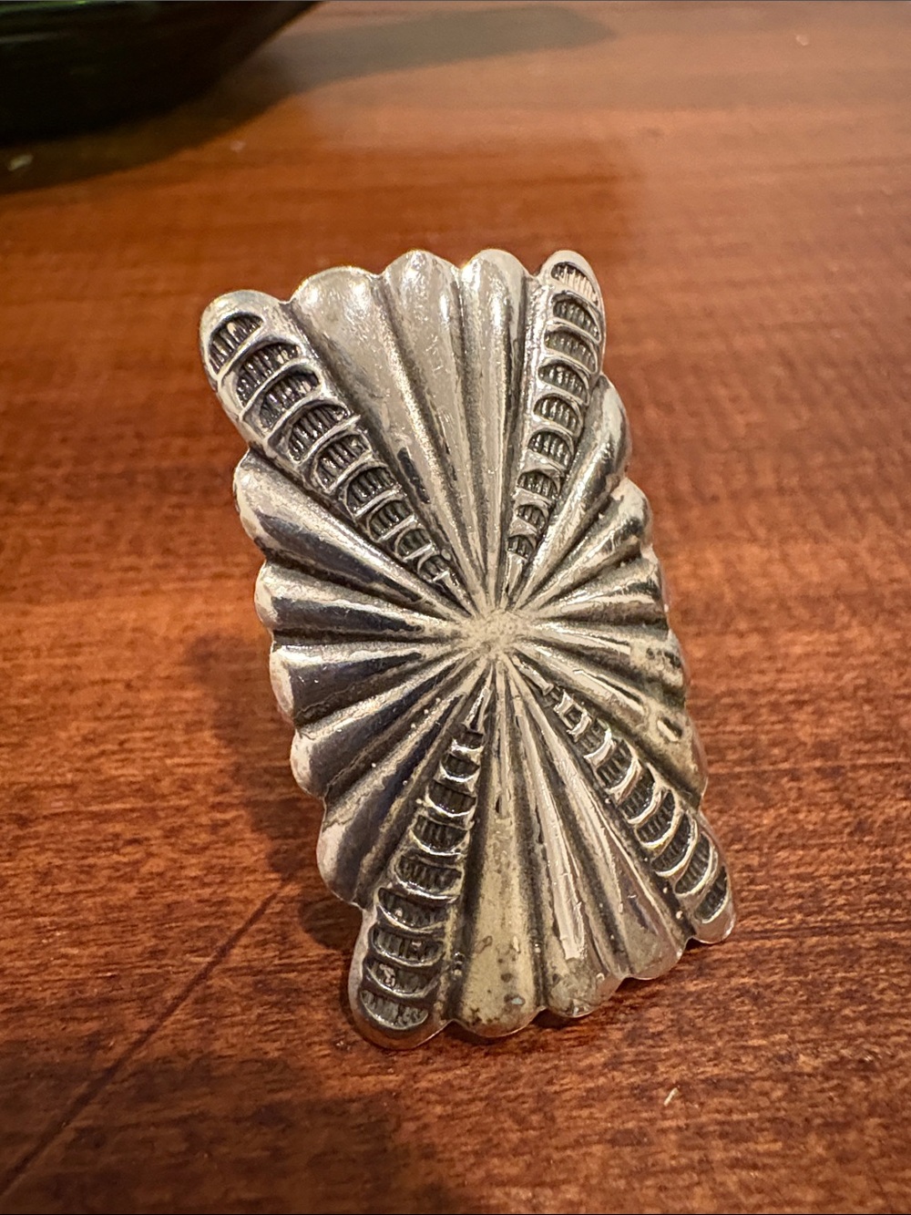 Sterling-Style Silver Floral Engraved Statement Ring
